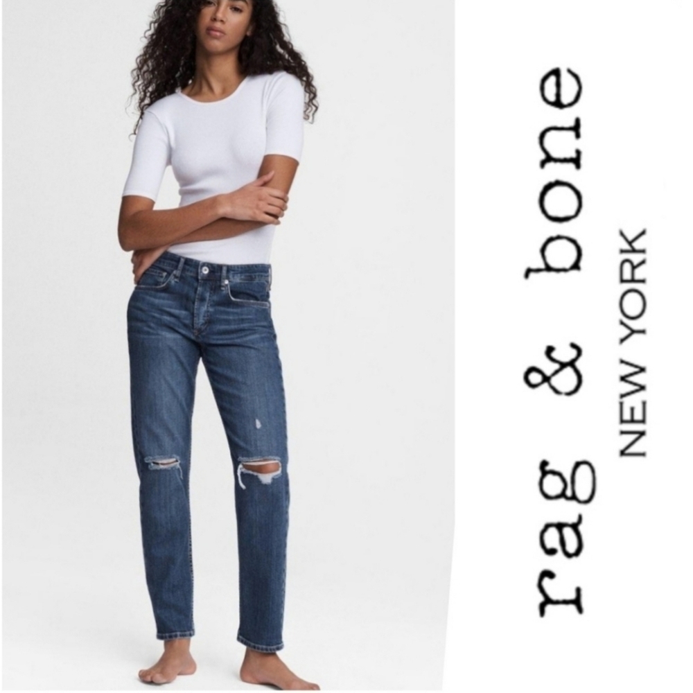 Rag & Bone Rosa Mid-Rise Boyfriend Jeans Emory Wash Size 25